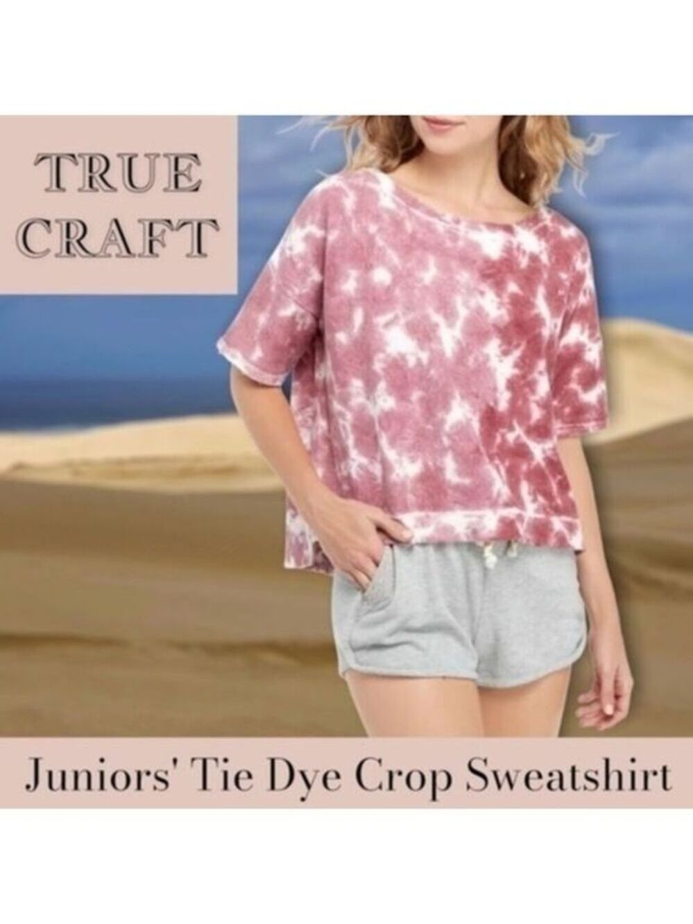 TRUE CRAFT Tie-Dye Off-The-Shoulder Short Sleeve Relaxed Slight-Crop Top